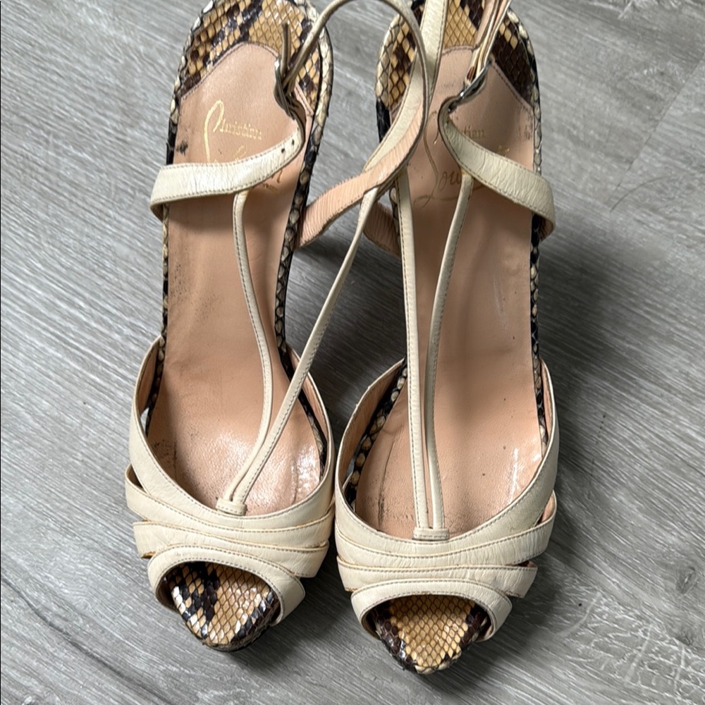 Christian Louboutin Cream and Brown Women's Sandals